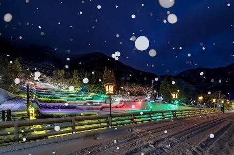 栃尾温泉洞谷雪桜ライトアップ